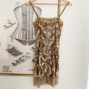 Sororité Vintage Collection Golden Beaded Mini Dress (XS)